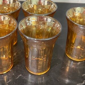 5 Carnival Glass Tumblers vintage Federal Glass "Fruit Lustre" in marigold